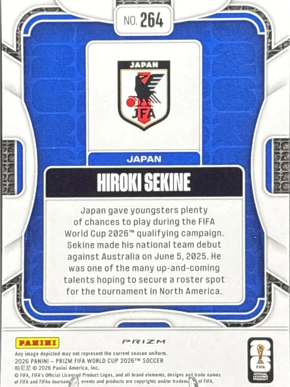 Panini Prizm Hiroki Sekine Rookie Soccer Trading Card - Silver Prizm
